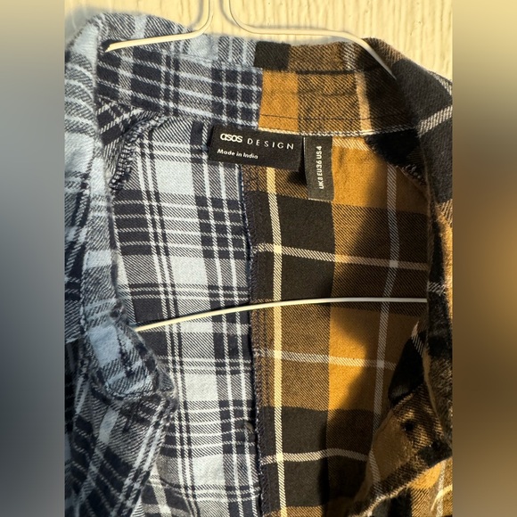 ASOS Flannel Button Down Two Tone Multi Color Plaid Long Sleeve Women’s size 4 - Picture 5 of 5